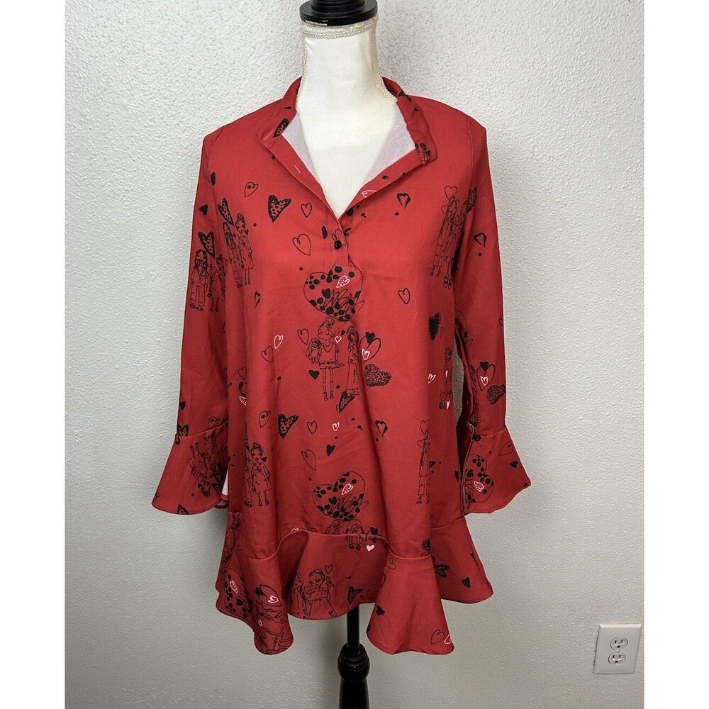 Zara Womens Size Small Love Valentines Hearts Whimsy Oversized Tunic Ruffle Top - Picture 9 of 9